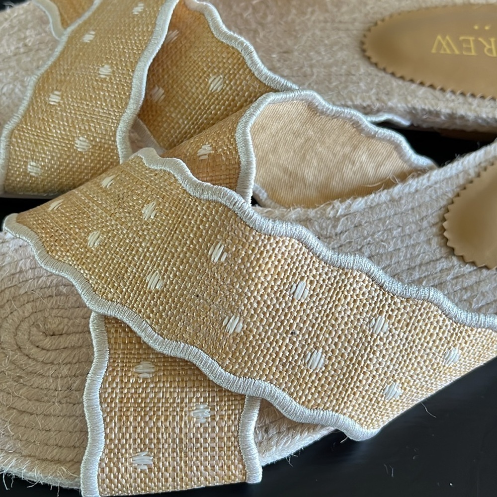 J. Crew Scalloped Polka-Dot Slide Raffia Sandals Jute Woven Size 8 - Picture 5 of 8